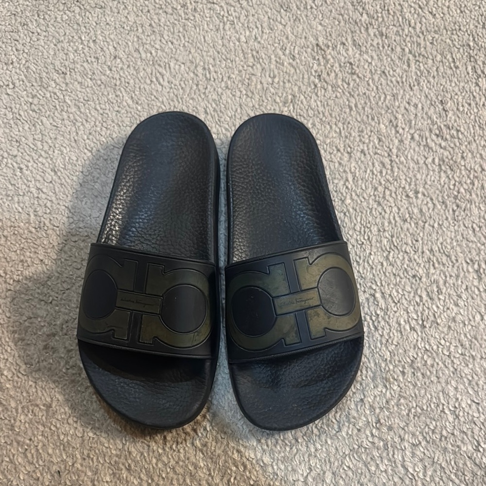 Black Slide Sandals with Logo
